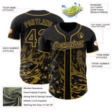 Custom Black-Old Gold Fluid Liquid Wave Splatter Authentic Baseball Jersey