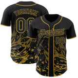 Custom Black-Old Gold Fluid Liquid Wave Splatter Authentic Baseball Jersey