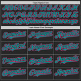Custom Black Teal-Pink Fluid Liquid Wave Splatter Authentic Baseball Jersey