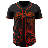 Custom Black-Orange Fluid Liquid Wave Splatter Authentic Baseball Jersey