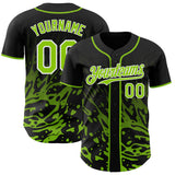 Custom Black Neon Green-White Fluid Liquid Wave Splatter Authentic Baseball Jersey