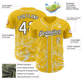Custom Yellow White-Black Fluid Liquid Wave Splatter Authentic Baseball Jersey