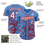Custom Powder Blue White-Red Fluid Liquid Wave Splatter Authentic Baseball Jersey