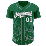 Custom Kelly Green White-Gray Fluid Liquid Wave Splatter Authentic Baseball Jersey