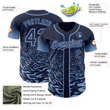 Custom Navy-Light Blue Fluid Wave Splatter Gradient Authentic Baseball Jersey