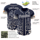 Custom Navy-Cream Fluid Wave Splatter Gradient Authentic Baseball Jersey