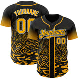 Custom Black Gold-White Fluid Wave Splatter Gradient Authentic Baseball Jersey
