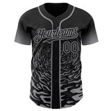 Custom Black-Gray Fluid Wave Splatter Gradient Authentic Baseball Jersey