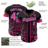 Custom Black Pink-Light Blue Fluid Wave Splatter Gradient Authentic Baseball Jersey