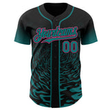 Custom Black Teal-Pink Fluid Wave Splatter Gradient Authentic Baseball Jersey