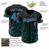 Custom Black Teal-Pink Fluid Wave Splatter Gradient Authentic Baseball Jersey