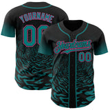 Custom Black Teal-Pink Fluid Wave Splatter Gradient Authentic Baseball Jersey