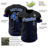 Custom Black Royal-White Fluid Wave Splatter Gradient Authentic Baseball Jersey