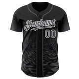 Custom Black Steel Gray-White Fluid Wave Splatter Gradient Authentic Baseball Jersey