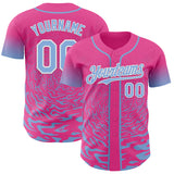 Custom Pink Light Blue-White Fluid Wave Splatter Gradient Authentic Baseball Jersey