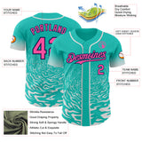 Custom Aqua Pink White-Navy Fluid Wave Splatter Gradient Authentic Baseball Jersey