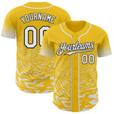 Custom Yellow White-Black Fluid Wave Splatter Gradient Authentic Baseball Jersey