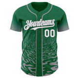 Custom Kelly Green White-Gray Fluid Wave Splatter Gradient Authentic Baseball Jersey