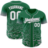 Custom Kelly Green White-Gray Fluid Wave Splatter Gradient Authentic Baseball Jersey