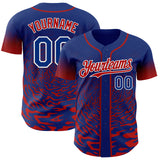 Custom Royal Red-White Fluid Wave Splatter Gradient Authentic Baseball Jersey