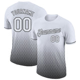 Custom White-Black Geometric Hexagonal Dot Gradient Performance T-Shirt