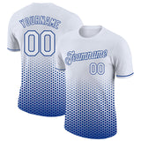 Custom White-Royal Geometric Hexagonal Dot Gradient Performance T-Shirt