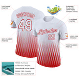 Custom White-Red Geometric Hexagonal Dot Gradient Performance T-Shirt