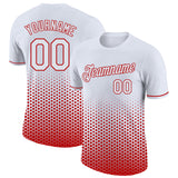 Custom White-Red Geometric Hexagonal Dot Gradient Performance T-Shirt