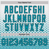 Custom White Teal-Black Geometric Hexagonal Dot Gradient Performance T-Shirt