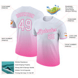 Custom White-Pink Geometric Hexagonal Dot Gradient Performance T-Shirt