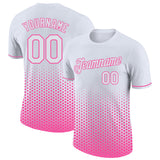 Custom White-Pink Geometric Hexagonal Dot Gradient Performance T-Shirt