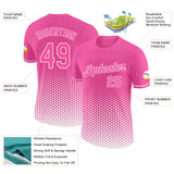 Custom Pink-White Geometric Hexagonal Dot Gradient Performance T-Shirt