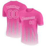 Custom Pink-White Geometric Hexagonal Dot Gradient Performance T-Shirt