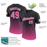 Custom Black Pink-White Geometric Hexagonal Dot Gradient Performance T-Shirt
