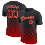 Custom Black Red-Cream Geometric Hexagonal Dot Gradient Performance T-Shirt