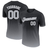 Custom Black Gray-White Geometric Hexagonal Dot Gradient Performance T-Shirt