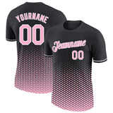 Custom Black Light Pink-White Geometric Hexagonal Dot Gradient Performance T-Shirt
