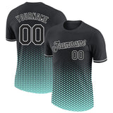 Custom Black Ice Blue-White Geometric Hexagonal Dot Gradient Performance T-Shirt