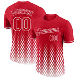 Custom Red-White Geometric Hexagonal Dot Gradient Performance T-Shirt