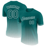 Custom Teal-White Geometric Hexagonal Dot Gradient Performance T-Shirt