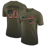Custom Olive Vintage USA Flag-Black Geometric Hexagonal Dot Gradient Performance T-Shirt