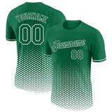 Custom Kelly Green-White Geometric Hexagonal Dot Gradient Performance T-Shirt