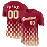 Custom Crimson-Cream Geometric Hexagonal Dot Gradient Performance T-Shirt