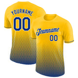 Custom Yellow Royal-White Geometric Hexagonal Dot Gradient Performance T-Shirt