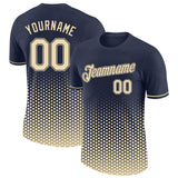 Custom Navy-Cream Geometric Hexagonal Dot Gradient Performance T-Shirt
