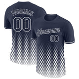 Custom Navy-White Geometric Hexagonal Dot Gradient Performance T-Shirt