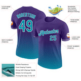 Custom Purple Teal-White Geometric Hexagonal Dot Gradient Performance T-Shirt
