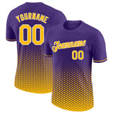 Custom Purple Gold-White Geometric Hexagonal Dot Gradient Performance T-Shirt