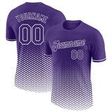 Custom Purple-White Geometric Hexagonal Dot Gradient Performance T-Shirt