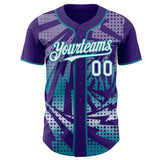 Custom Purple White-Teal Lightning Gradient Dot Authentic Baseball Jersey